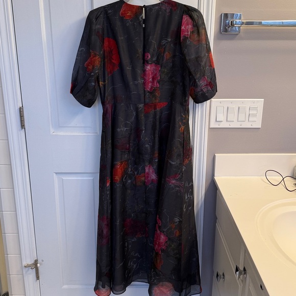 Ted Baker Mekayla Empire Line Floral Midi Length Puff Sleeve Dress Pockets - Picture 11 of 13